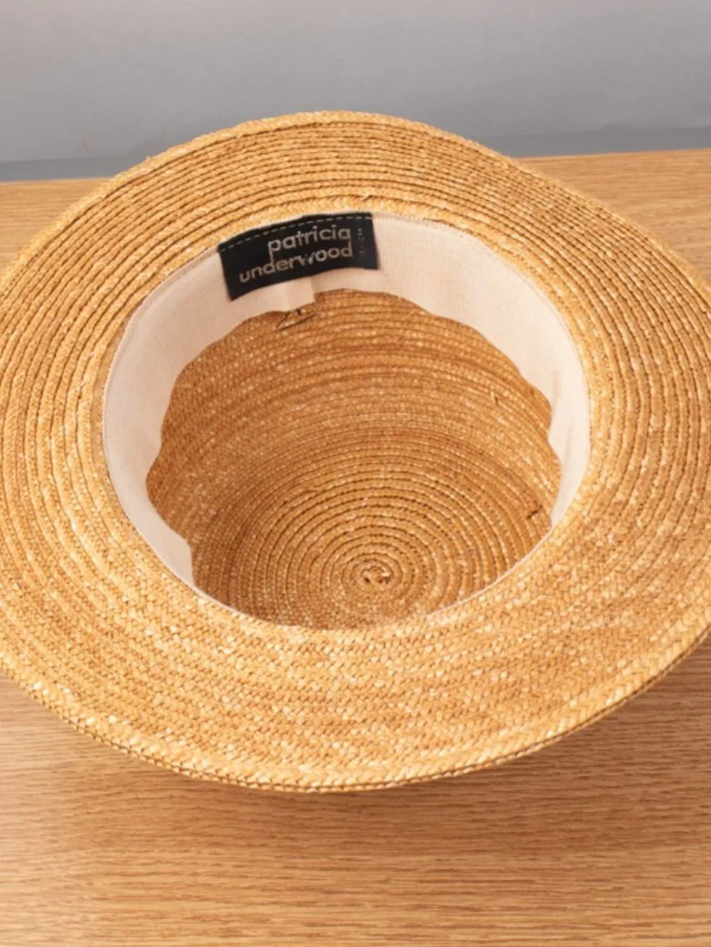 Patricia Underwood Straw Hat With Red Stripe and Gold Button Detail See Details